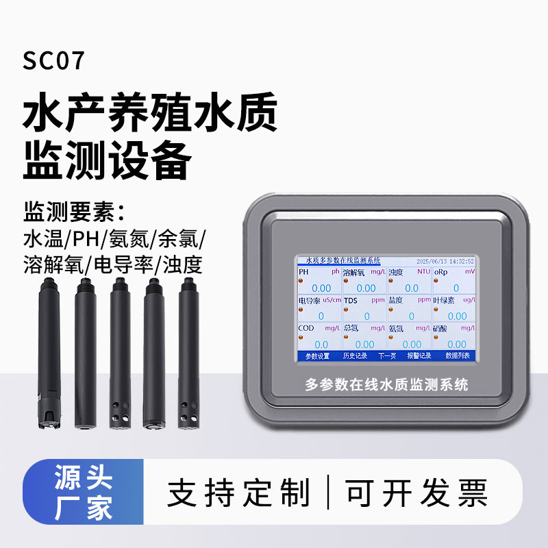 水產(chǎn)水質(zhì)監(jiān)測(cè)參數(shù)（水溫、ph、氨氮、余氯、溶解氧、電導(dǎo)率、濁度）